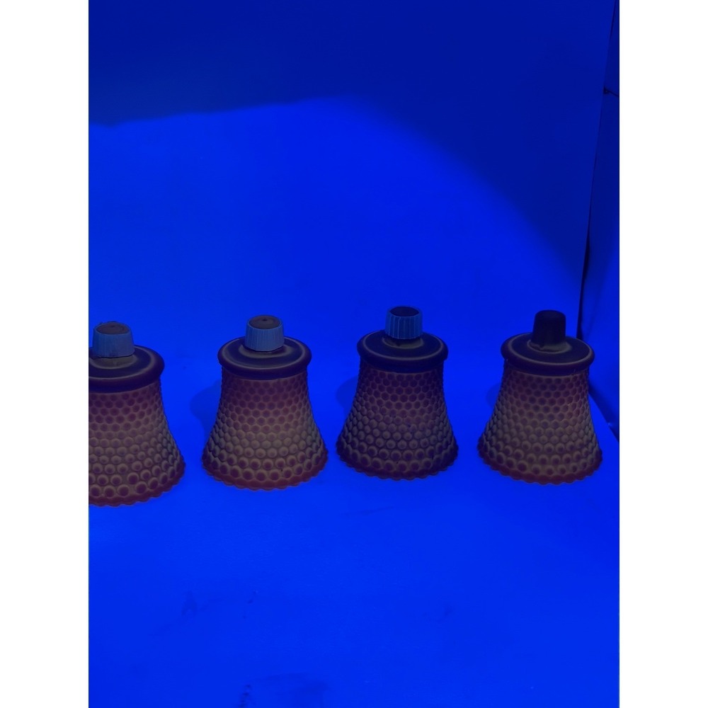 Vintage Satin Amber Cadmium Hobnail Glass Peg Candle VotiveSet of 4 UV‎ Glow 2nd - Picture 2 of 8